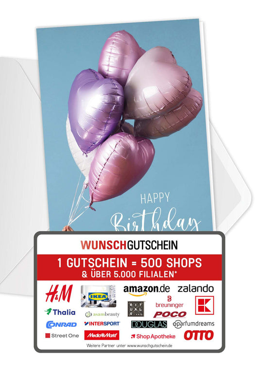 Happy Birthday - Herzen Ballons (Gutscheinwert)