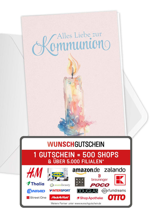 Alles Liebe zur Kommunion - Kerze Aquarell (Gutscheinwert)