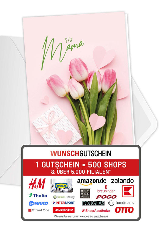 Für Mama - Herzen Tulpen (Gutscheinwert)