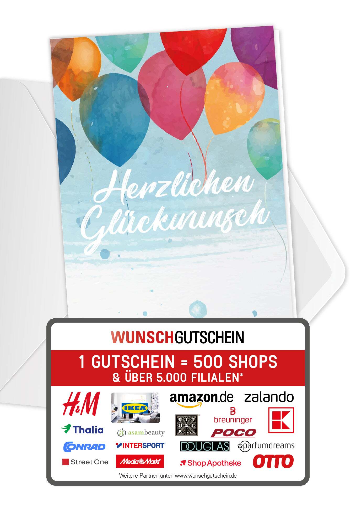 Herzlichen Glückwunsch - Bunte Ballons (Gutscheinwert)