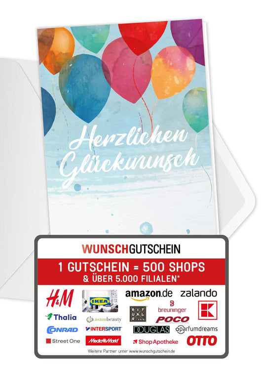 Herzlichen Glückwunsch - Bunte Ballons (Gutscheinwert)